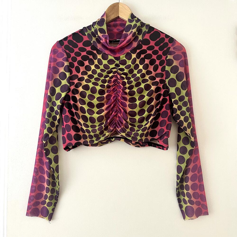 AFRM Dionne Polka Dot Mesh Crop Top Sz L